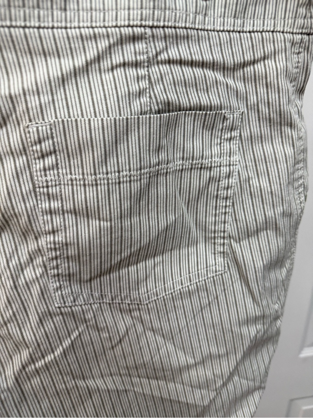 Weatherproof Women's White Pinstriped Bermuda Shorts with Olive Pocket Trim - Picture 7 of 9